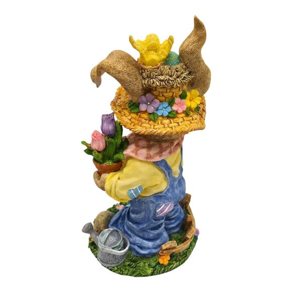 Dressed Gardening Resin Rabbit Figurine Easter Eggs Spring Cottage Chick Tulips - Picture 5 of 8